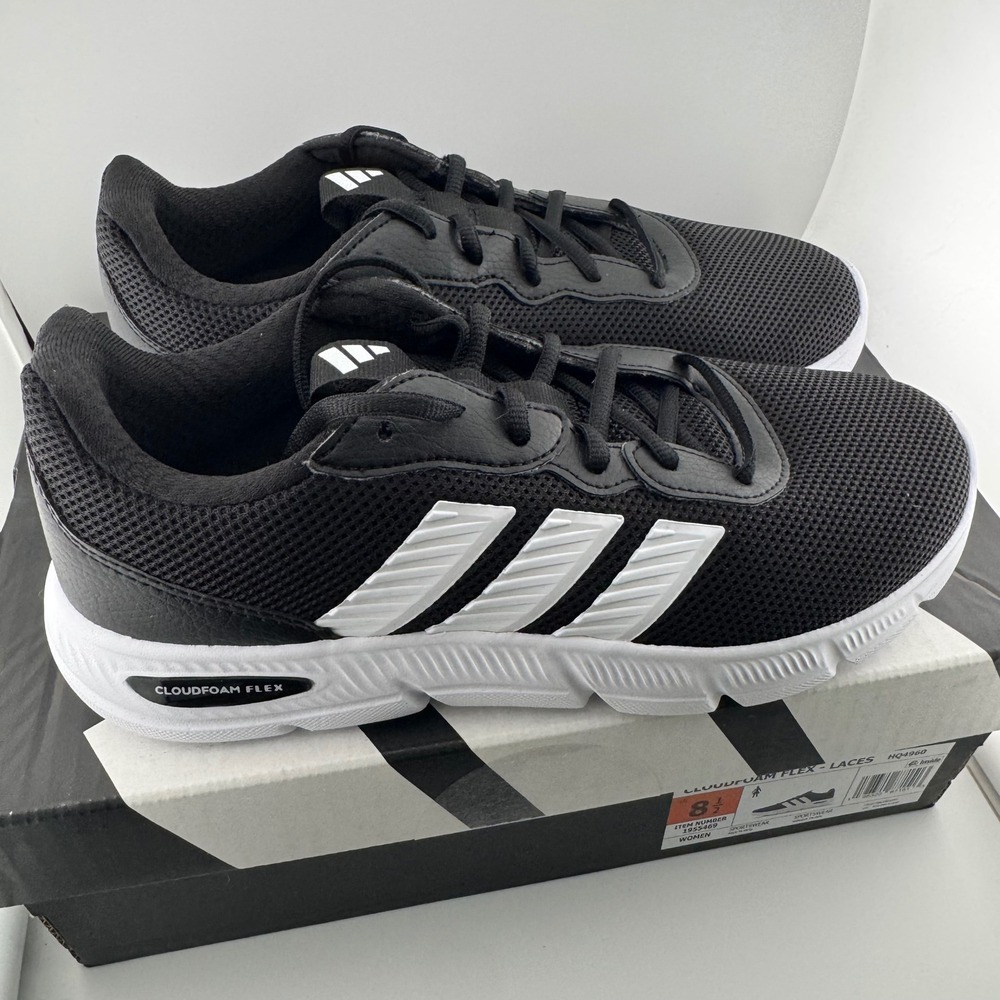 Adidas Cloudfoam Flex Laces Women 8.5 Black New HQ4960 Running Sport Sneakers
